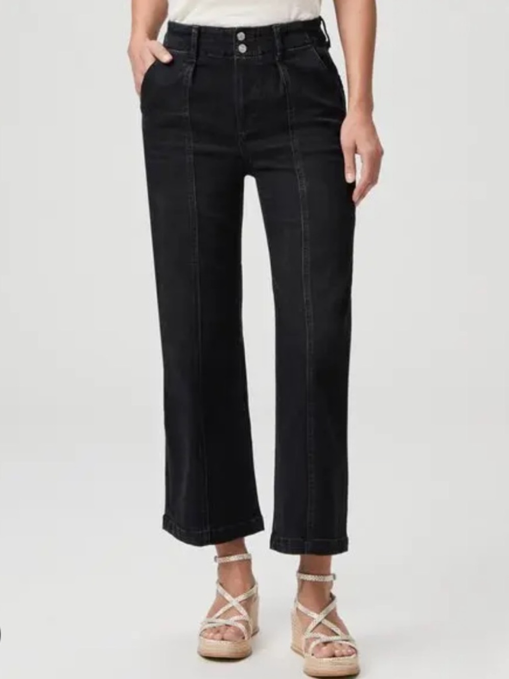 PAIGE MWOT Brooklyn High Rise Cropped Wide Leg Pants in Black Willow size 30